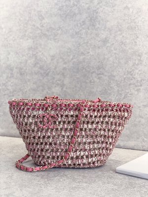Chanel Handbags Tote Bags Gold Pink Weave Calfskin Cowhide Spring/Summer Collection Beach