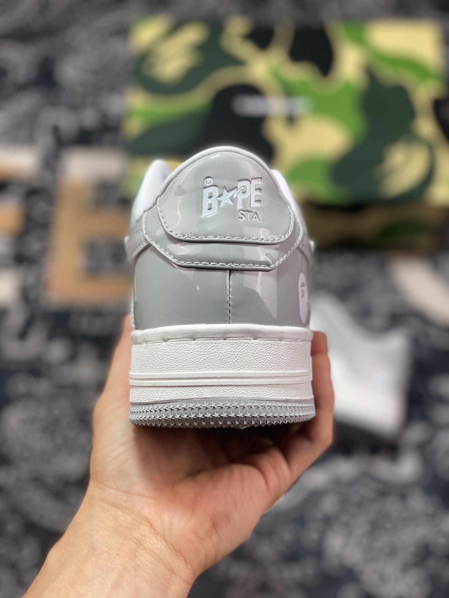 A Bathing Ape BAPE Sta Low Star Series Low-top Classic Retro Casual Sports Sneakers ”Patent Leather Gray” 1I70-191-022