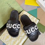 Gucci Shoes Slippers Black White Unisex Women Men Cowhide TPU
