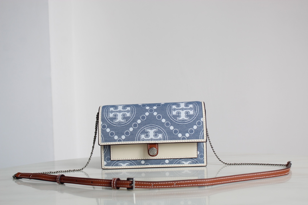 Tory Burch ～Tory Burch23年新款老花单肩信封包 风琴款式 实用百搭 提花面料 精选提花布料