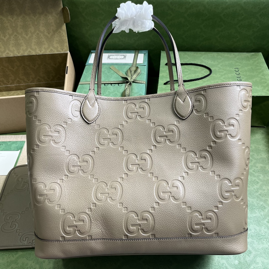 GUCCI Super Double G большой тоут из серо-коричневой кожи