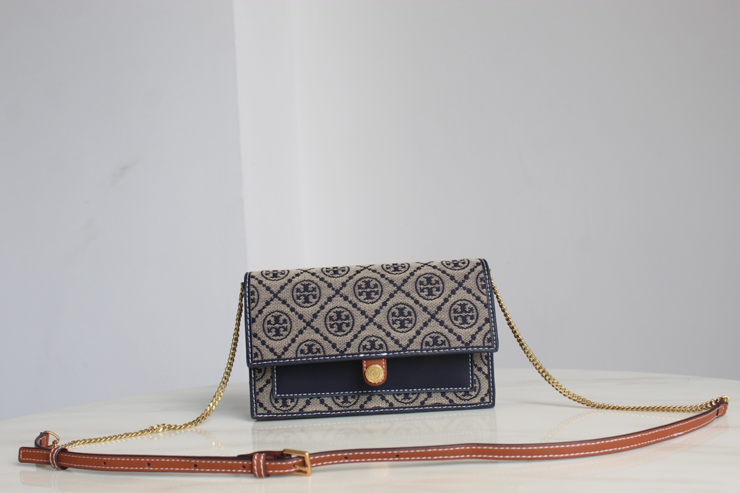 Tory Burch ～Tory Burch23年新款老花单肩信封包 风琴款式 实用百搭 提花面料 精选提花布料