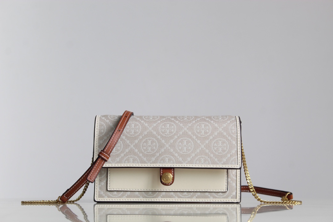 Tory Burch ～Tory Burch23年新款老花单肩信封包 风琴款式 实用百搭 提花面料 精选提花布料