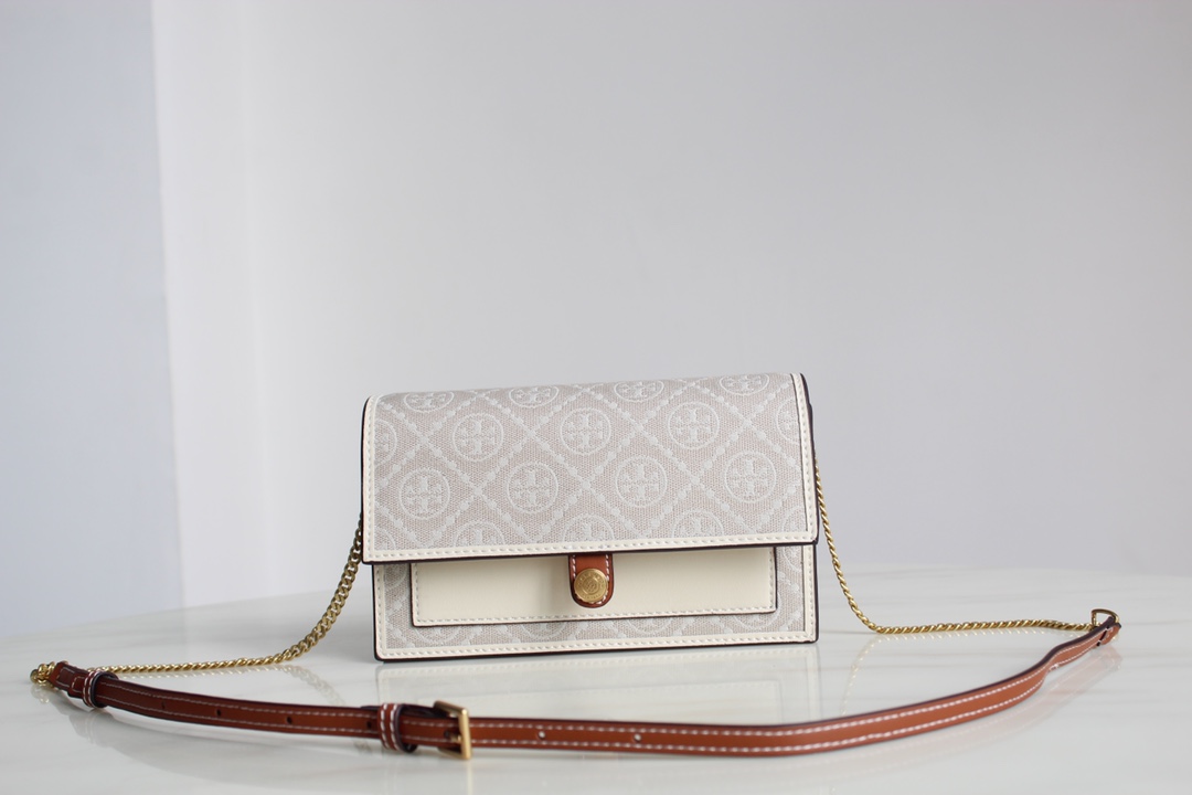 Tory Burch ～Tory Burch23年新款老花单肩信封包 风琴款式 实用百搭 提花面料 精选提花布料