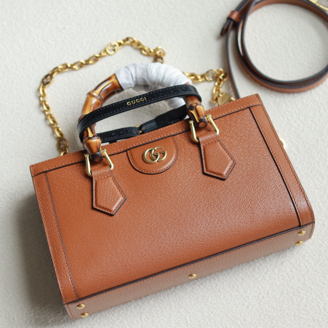 GUCCI Diana Bamboo Handle Handbag Brown