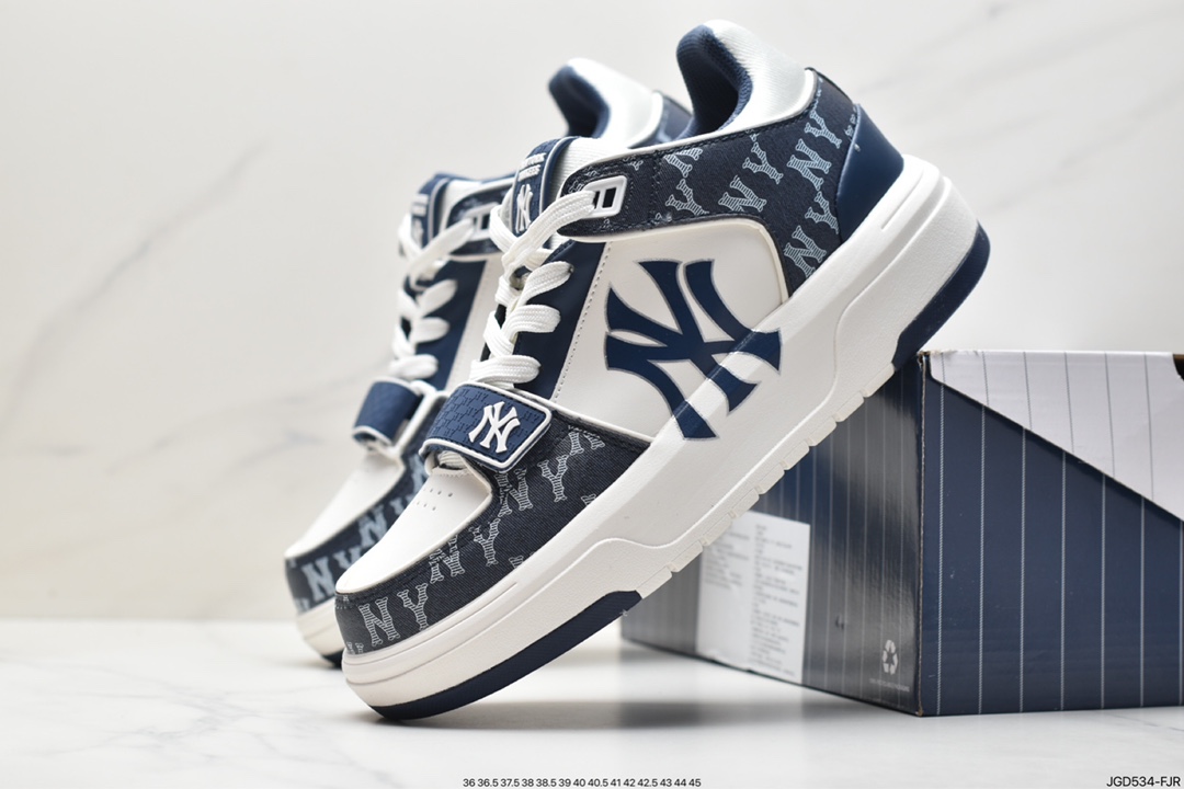 MLB Chunky Liner New York Yankees Senior Shoes Jogging Shoes ”Leather White Black NY Print” 3ASLM13N (GP002C)