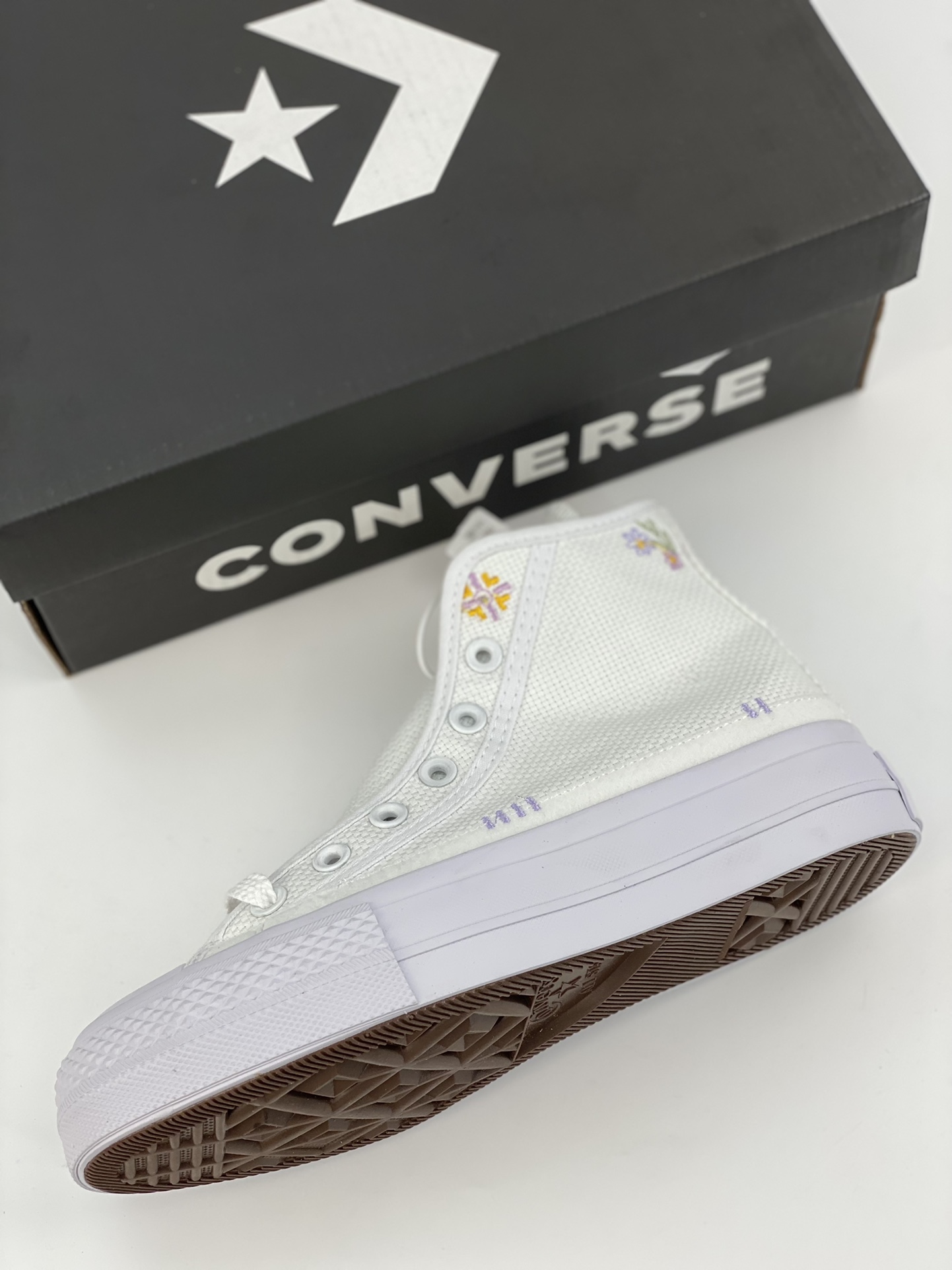 Converse All Star Lift Thick-soled Embroidered Small Fresh Embroidered Floral Thick-soled Height-enhancing Canvas Shoes A05068C