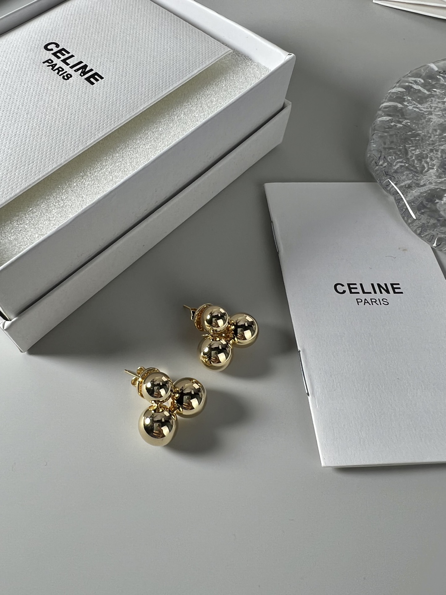 Celine Triple Ball Stud Earrings earrings Gold-tone metal no gemstones One Size