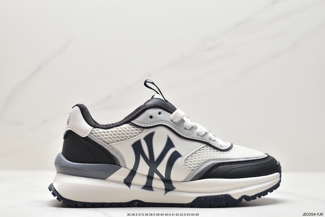 MLB Chunky Liner New York Yankees Senior Shoes Series Low-top Jogging Shoes ”Leather White and Red NY Print” 3ASXCA12N-50WHS