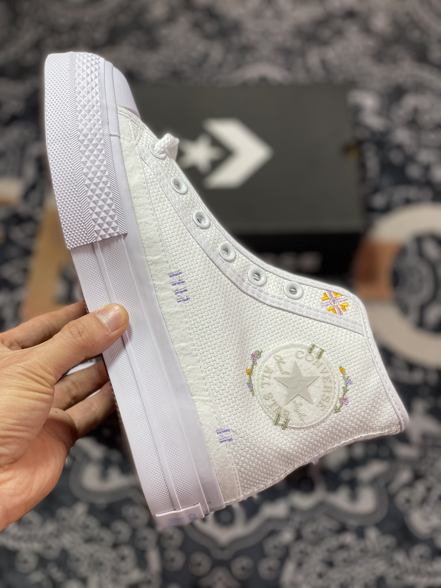 150  Converse All Star Lift 厚底刺绣 小清新刺绣花卉厚底增高帆布鞋 A05068C