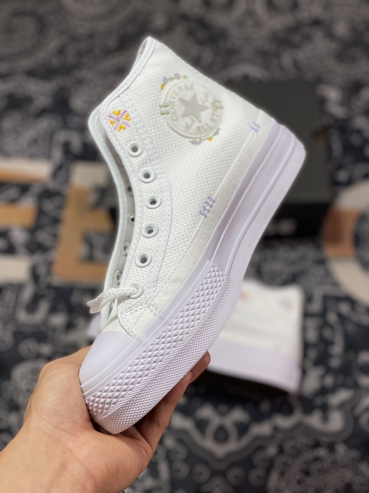 150  Converse All Star Lift 厚底刺绣 小清新刺绣花卉厚底增高帆布鞋 A05068C