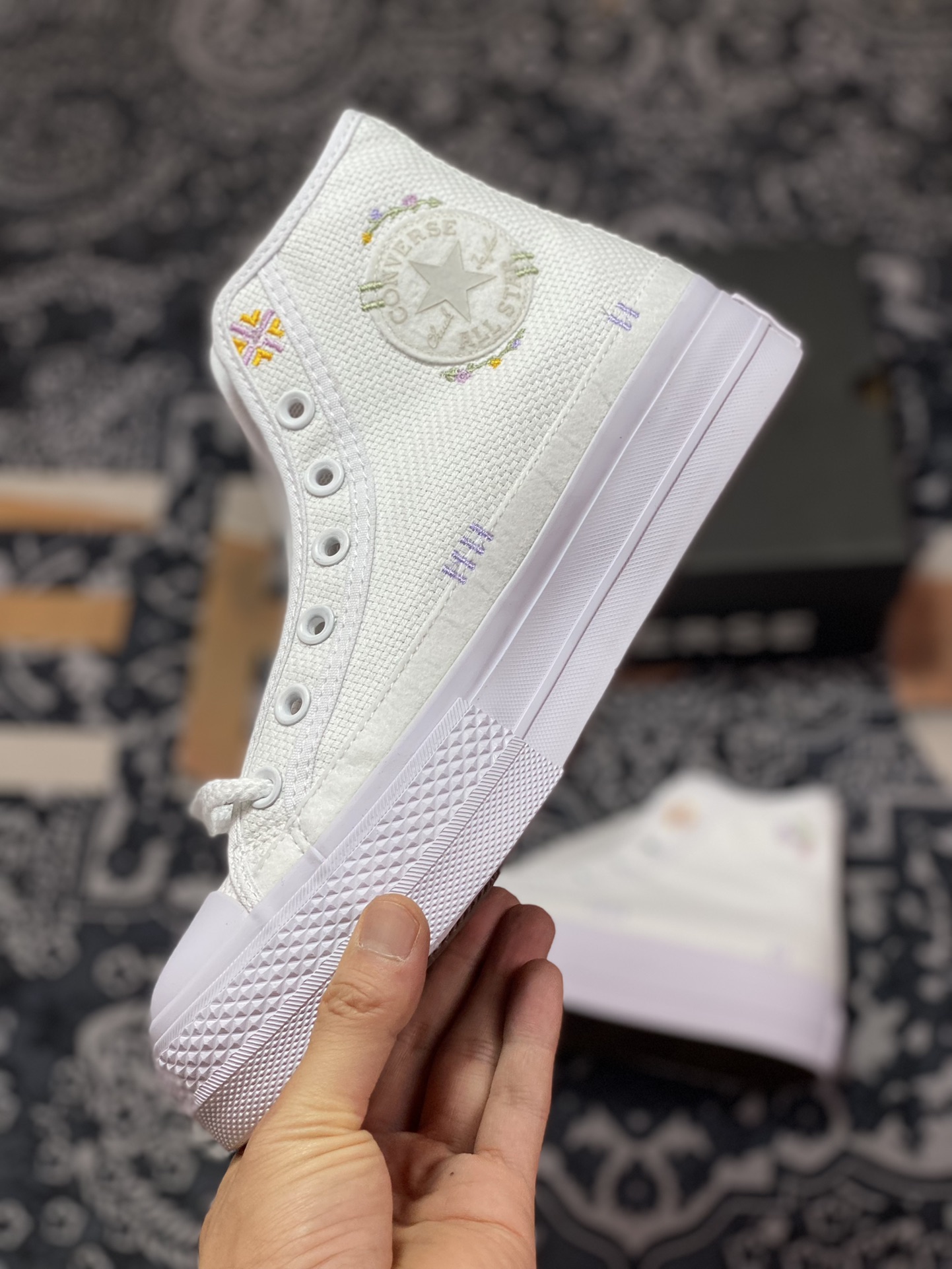 150  Converse All Star Lift 厚底刺绣 小清新刺绣花卉厚底增高帆布鞋 A05068C