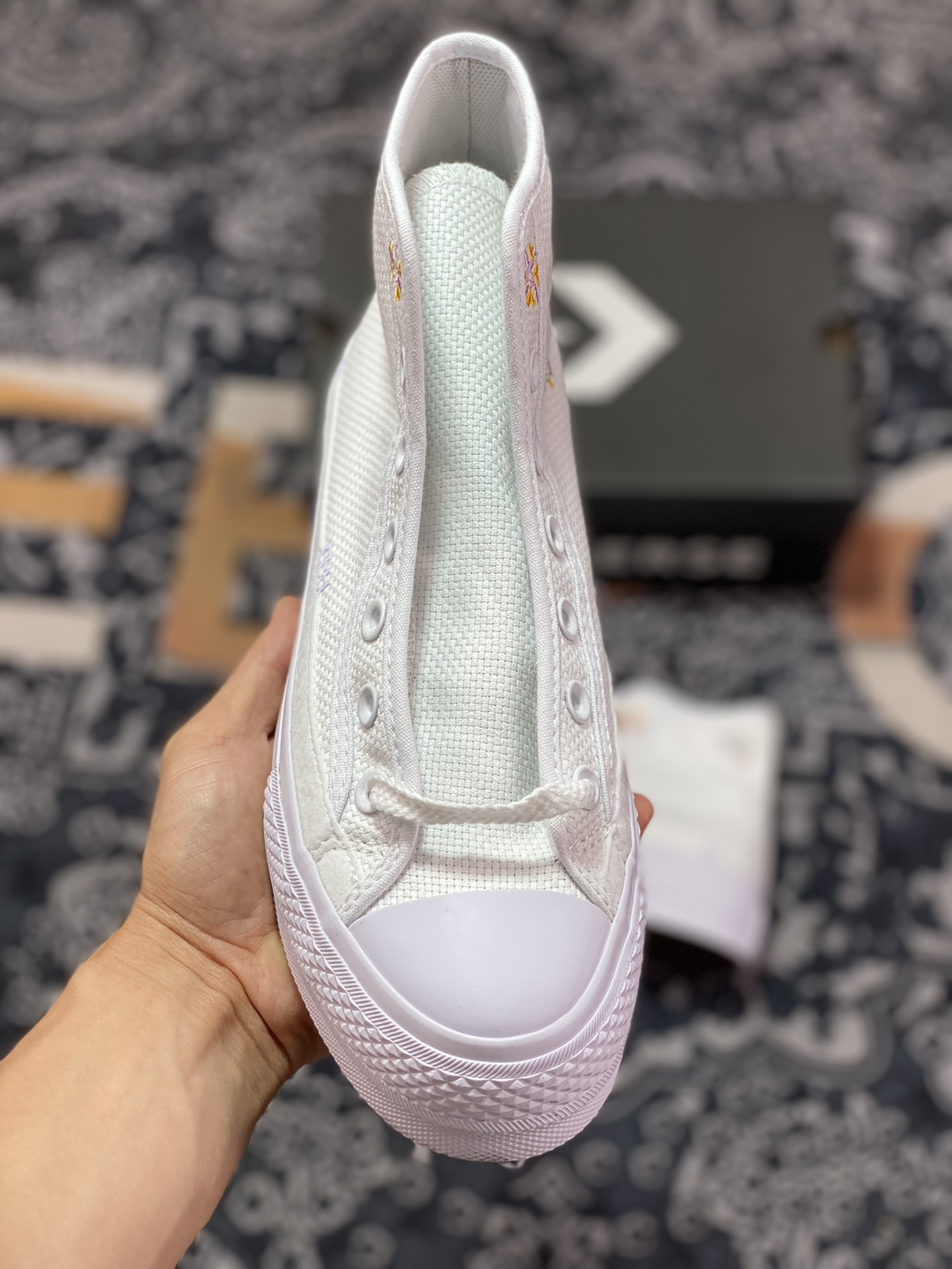 150  Converse All Star Lift 厚底刺绣 小清新刺绣花卉厚底增高帆布鞋 A05068C