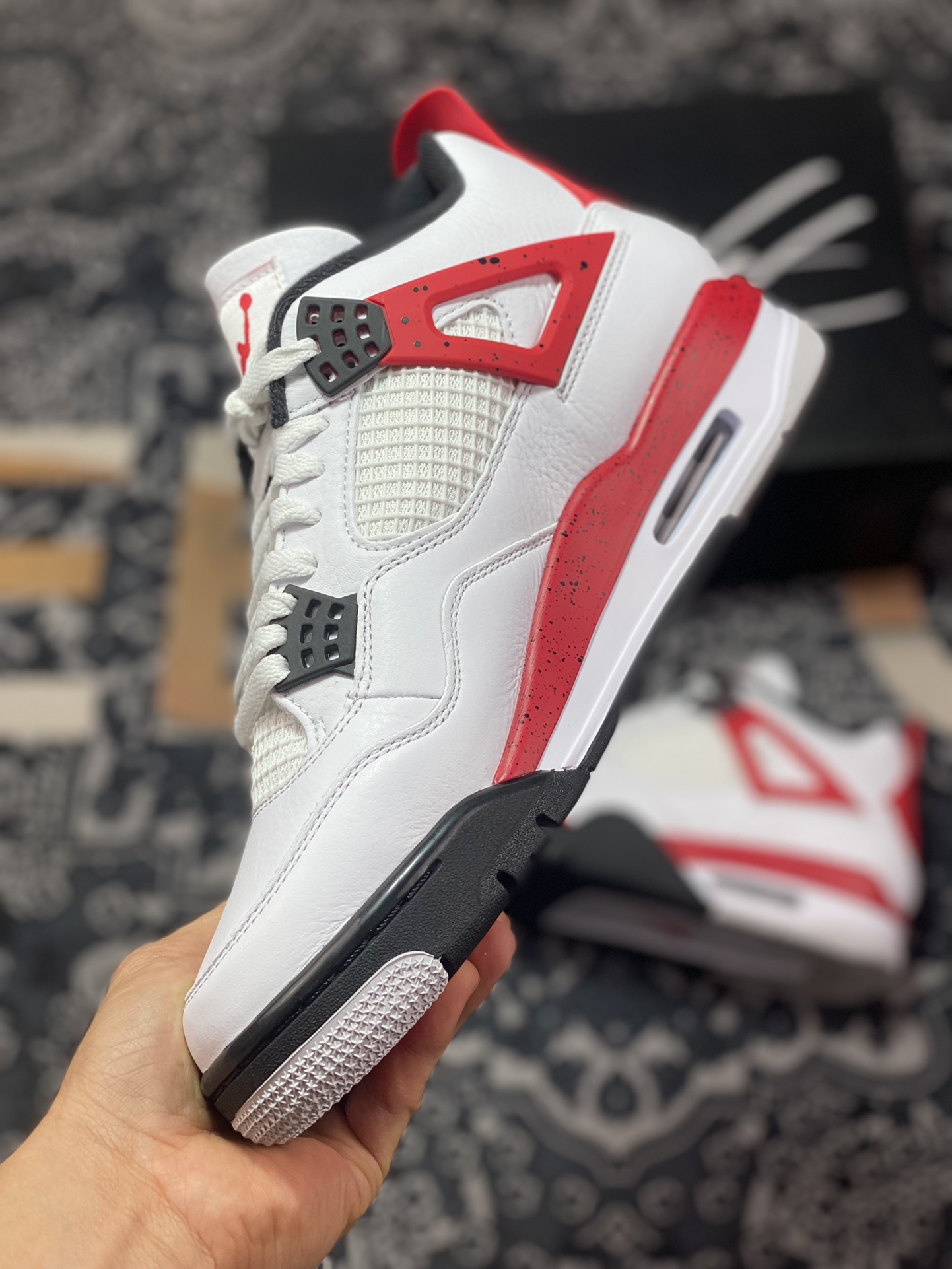 Preferred original Air Jordan 4 Retro ”Neutral Grey” white, black and red DH6927-161