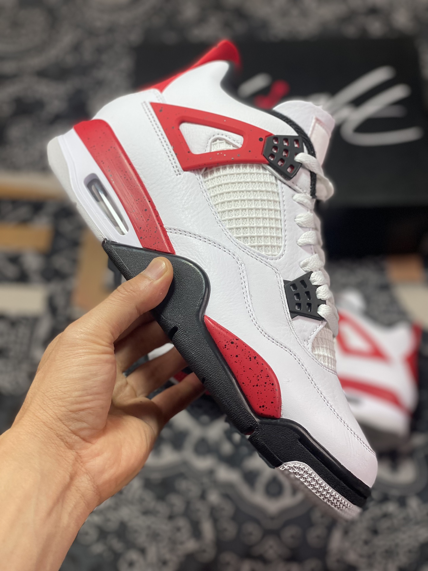 Preferred original Air Jordan 4 Retro ”Neutral Grey” white, black and red DH6927-161