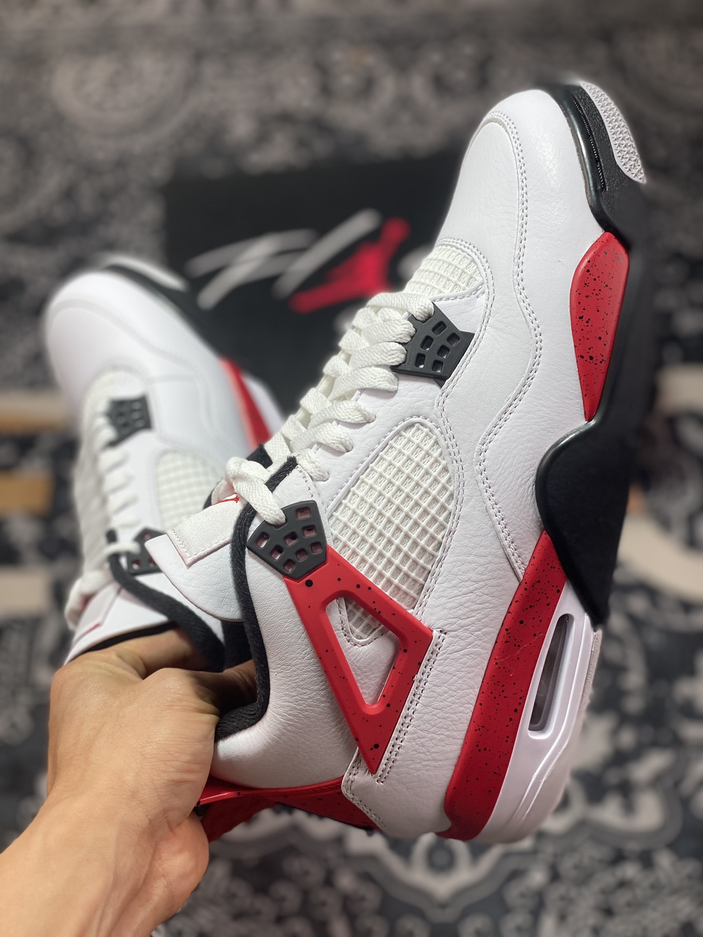 Preferred original Air Jordan 4 Retro ”Neutral Grey” white, black and red DH6927-161