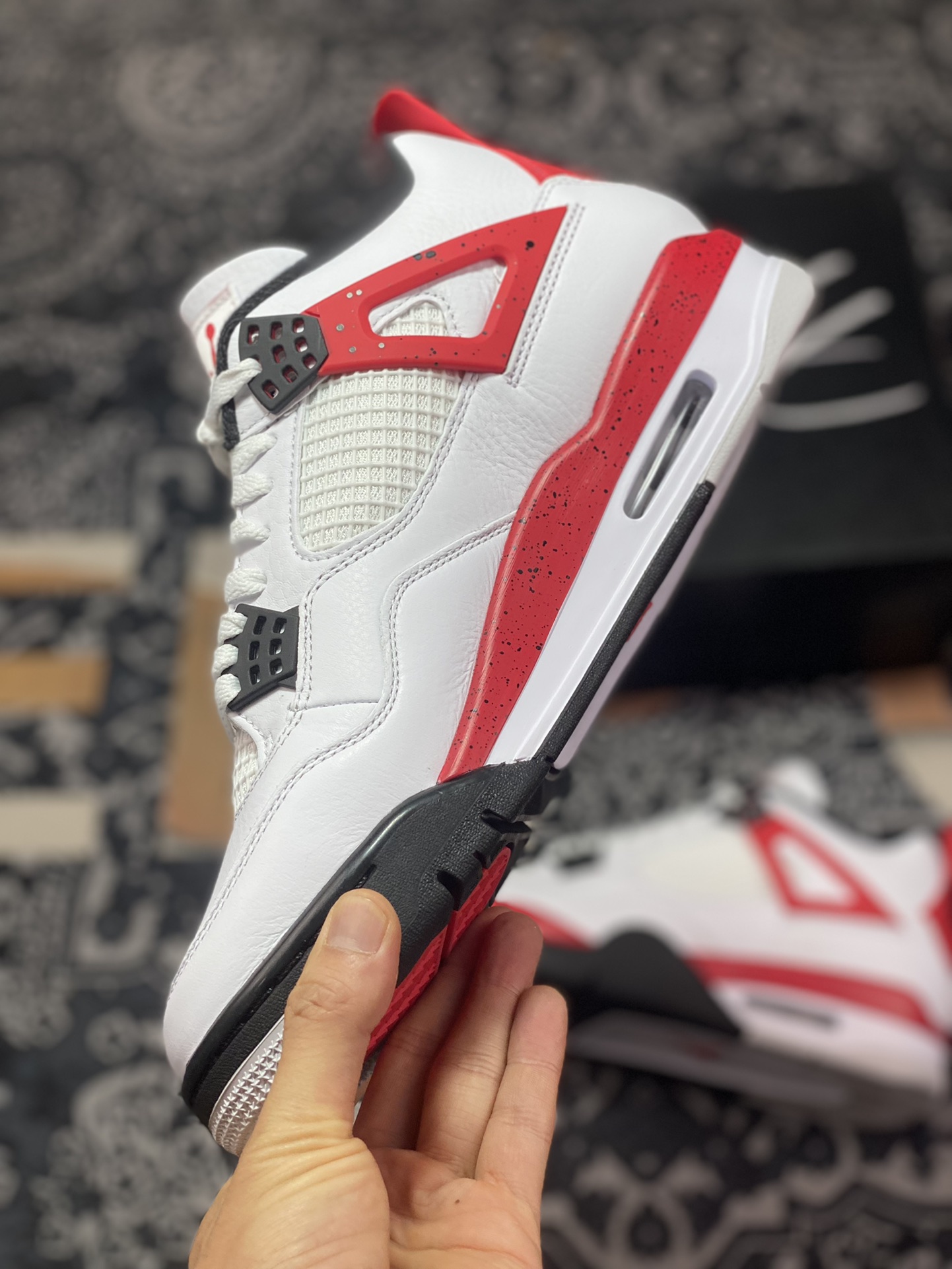 Preferred original Air Jordan 4 Retro ”Neutral Grey” white, black and red DH6927-161