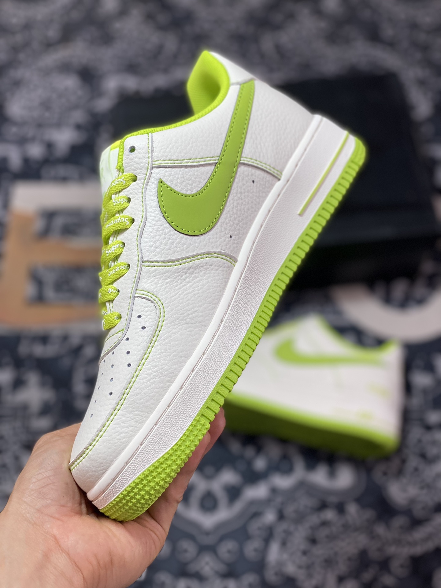 Supreme x Nike Air Force 1 07 Low ”Supreme” Air Force One classic low-top sneakers ”Lychee leather beige lemon green Sup” SU0220-008