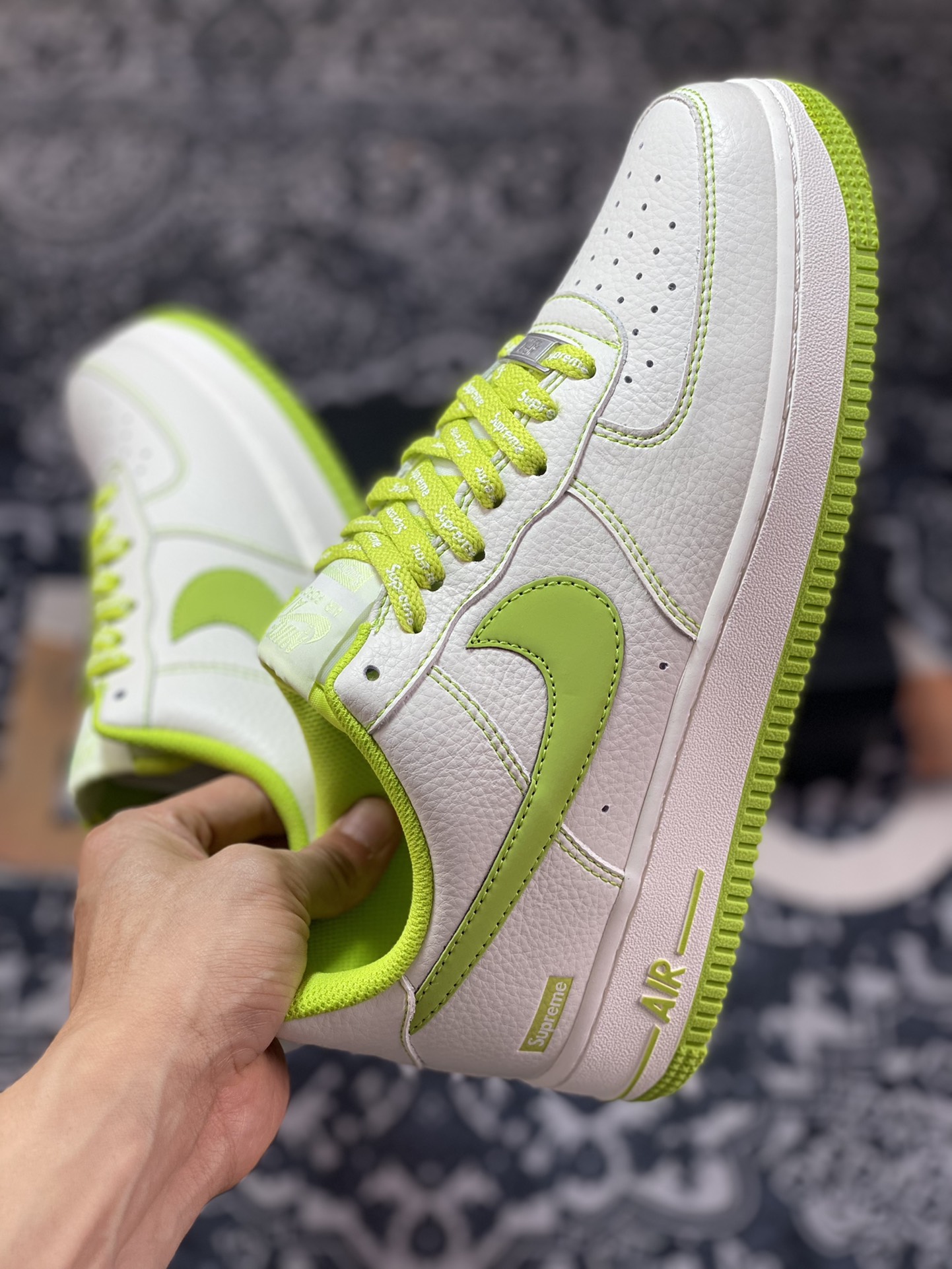 Supreme x Nike Air Force 1 07 Low ”Supreme” Air Force One classic low-top sneakers ”Lychee leather beige lemon green Sup” SU0220-008