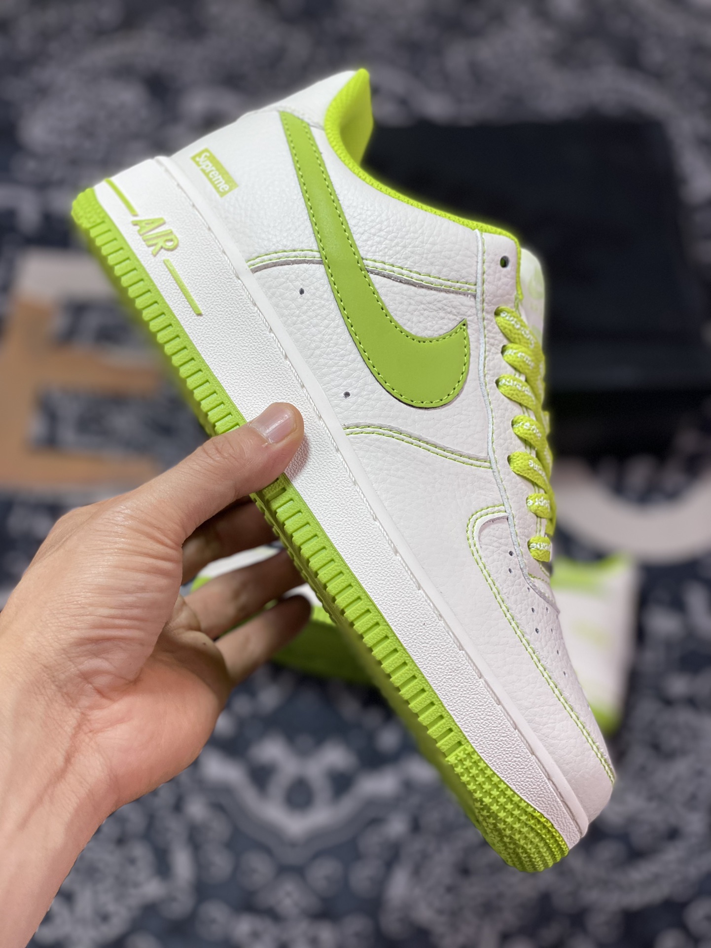 Supreme x Nike Air Force 1 07 Low ”Supreme” Air Force One classic low-top sneakers ”Lychee leather beige lemon green Sup” SU0220-008