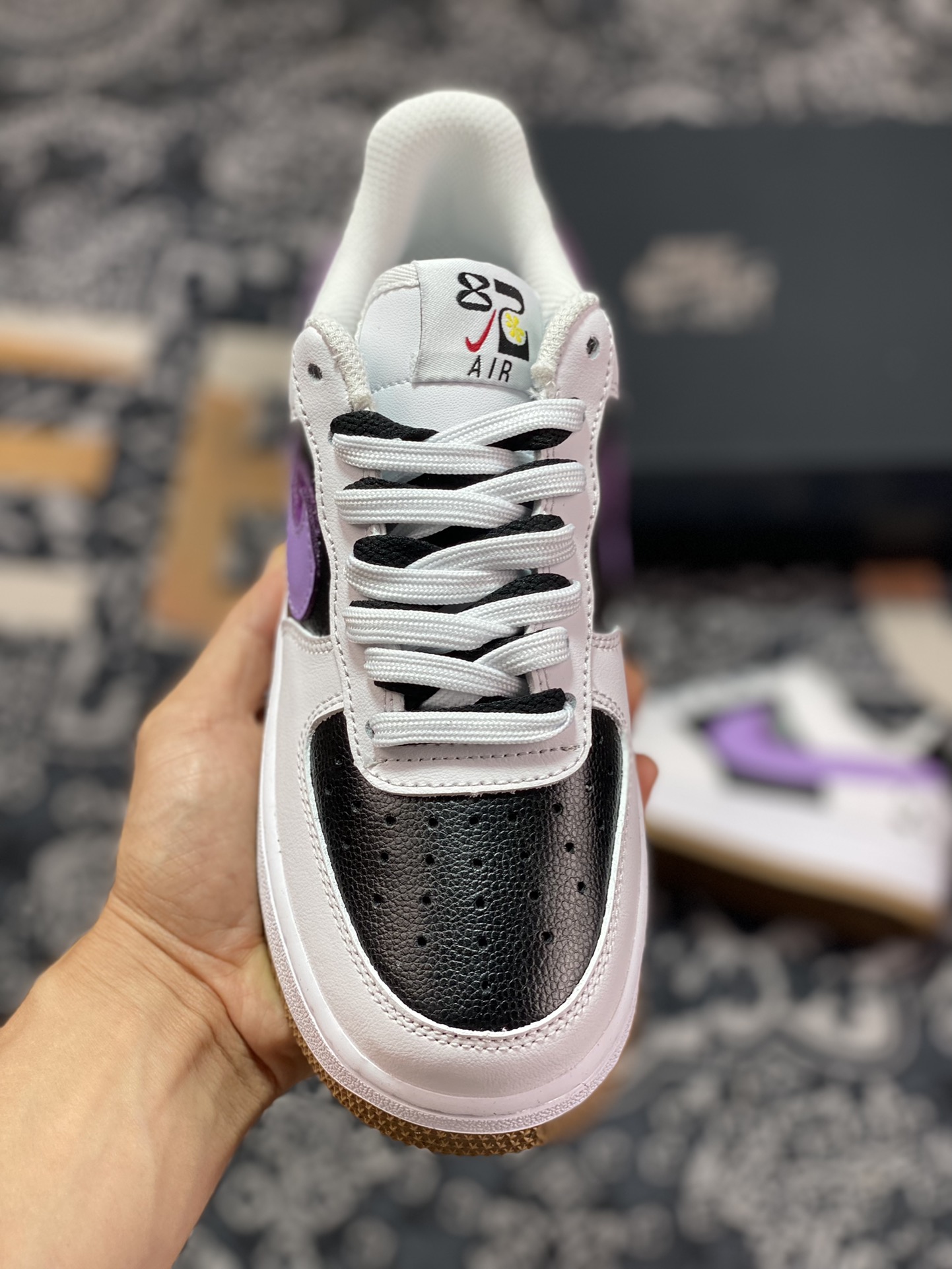 Nike Air Force 1'07 Low”85 Double Swoosh/White/Purple/Black/Bear” Air Force One Sneakers ”Leather White Black Purple Double Hook Panda” DX6065-101