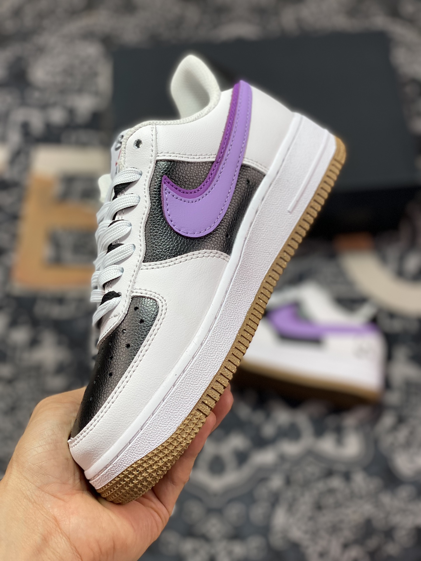 Nike Air Force 1'07 Low”85 Double Swoosh/White/Purple/Black/Bear” Air Force One Sneakers ”Leather White Black Purple Double Hook Panda” DX6065-101