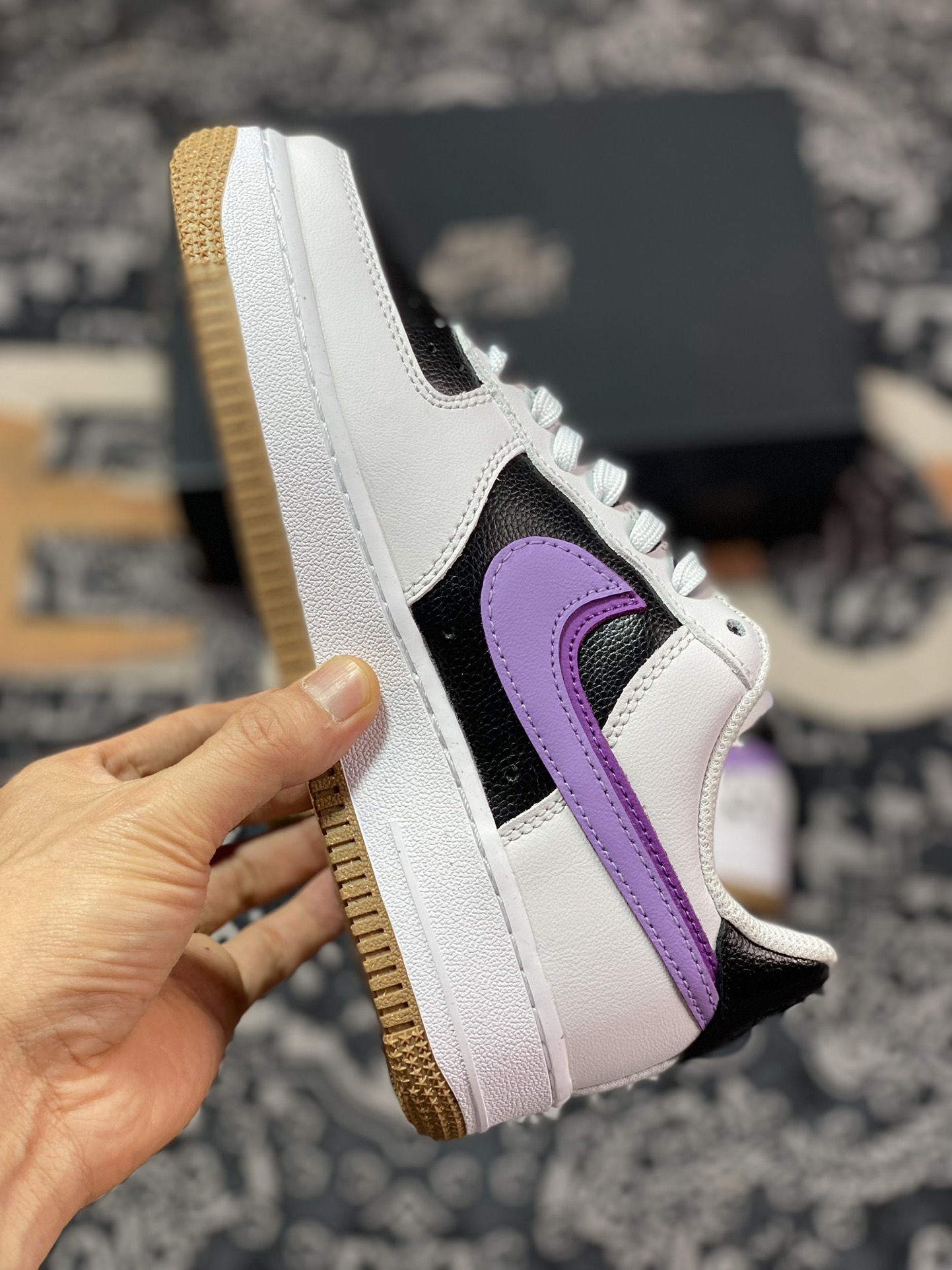 Nike Air Force 1'07 Low”85 Double Swoosh/White/Purple/Black/Bear” Air Force One Sneakers ”Leather White Black Purple Double Hook Panda” DX6065-101