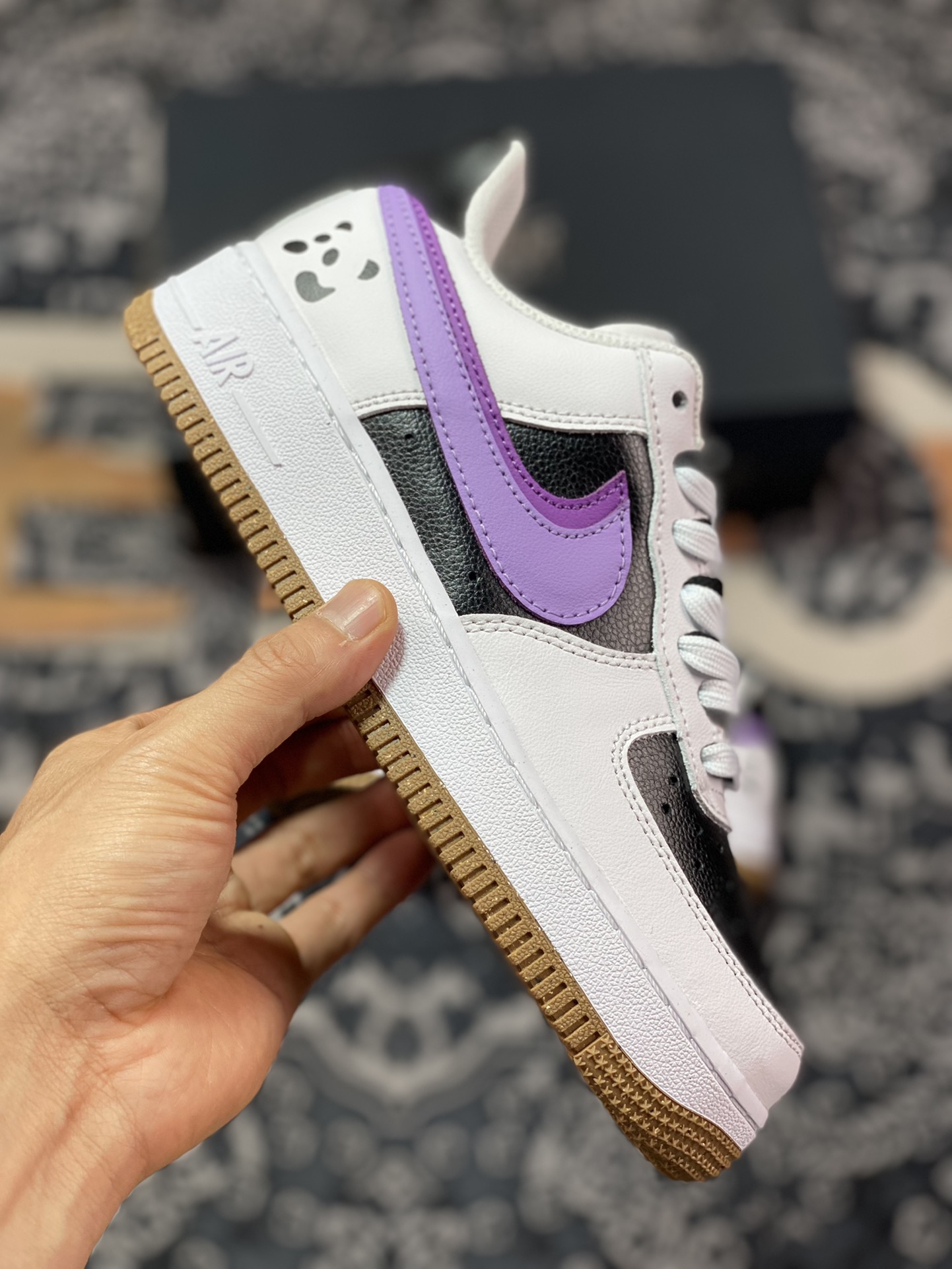 Nike Air Force 1'07 Low”85 Double Swoosh/White/Purple/Black/Bear” Air Force One Sneakers ”Leather White Black Purple Double Hook Panda” DX6065-101