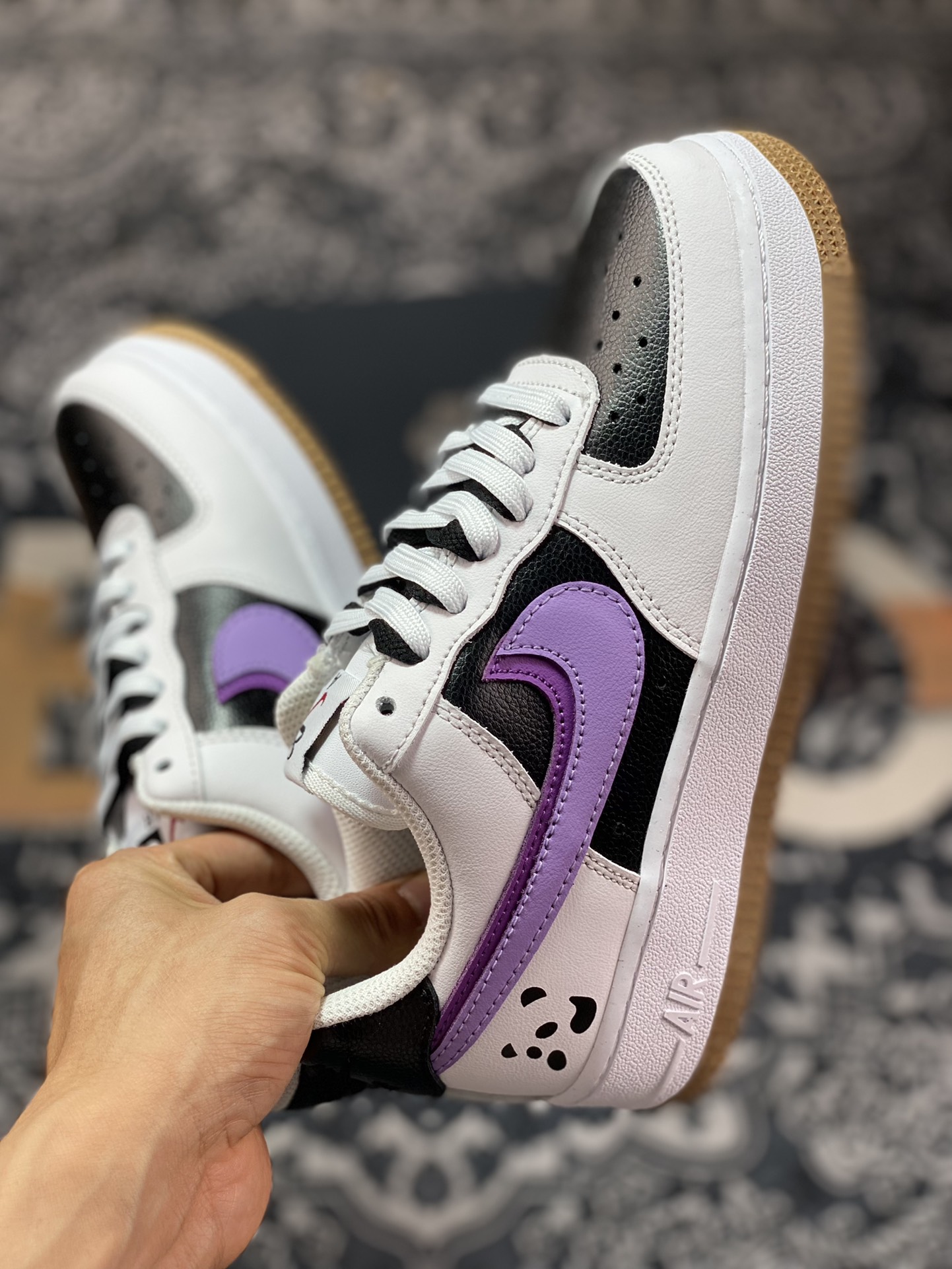 Nike Air Force 1'07 Low”85 Double Swoosh/White/Purple/Black/Bear” Air Force One Sneakers ”Leather White Black Purple Double Hook Panda” DX6065-101