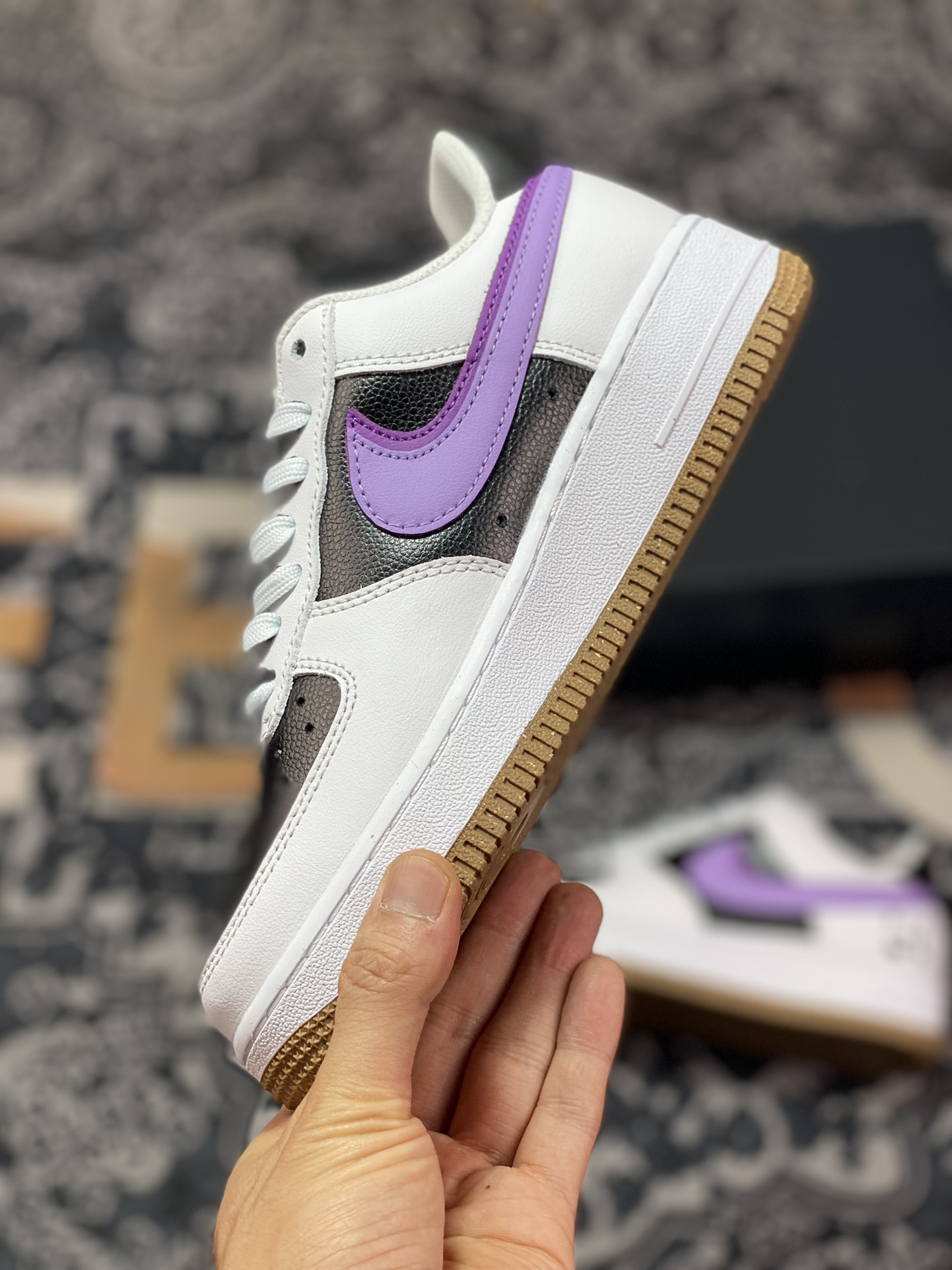 Nike Air Force 1'07 Low”85 Double Swoosh/White/Purple/Black/Bear” Air Force One Sneakers ”Leather White Black Purple Double Hook Panda” DX6065-101