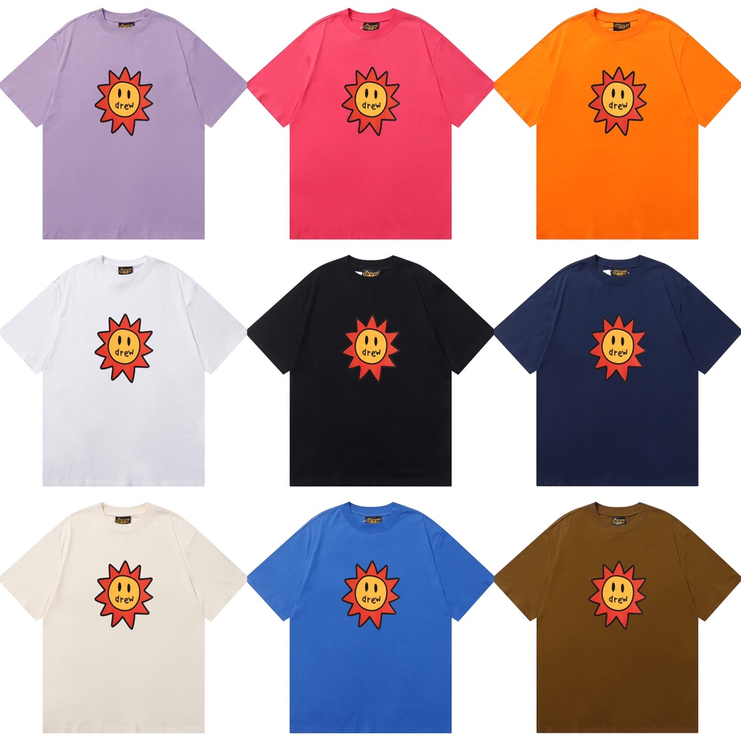 D058 9 colores Camiseta de manga corta de estilo high street con estampado de sol y cara sonriente de drew, misma que u…