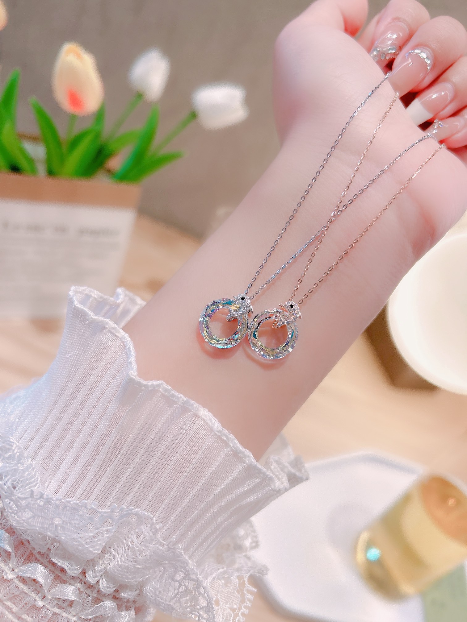 エレガントファインシルバーネックレスゴールド ウェディング