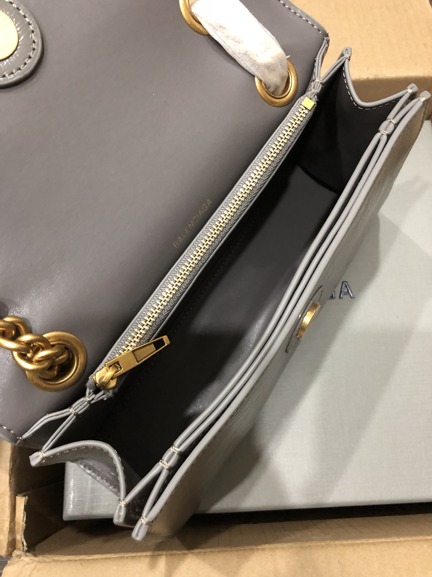 Balenciaga Style Grey Leather Chain Bag style reference detail image 7 from source 776245