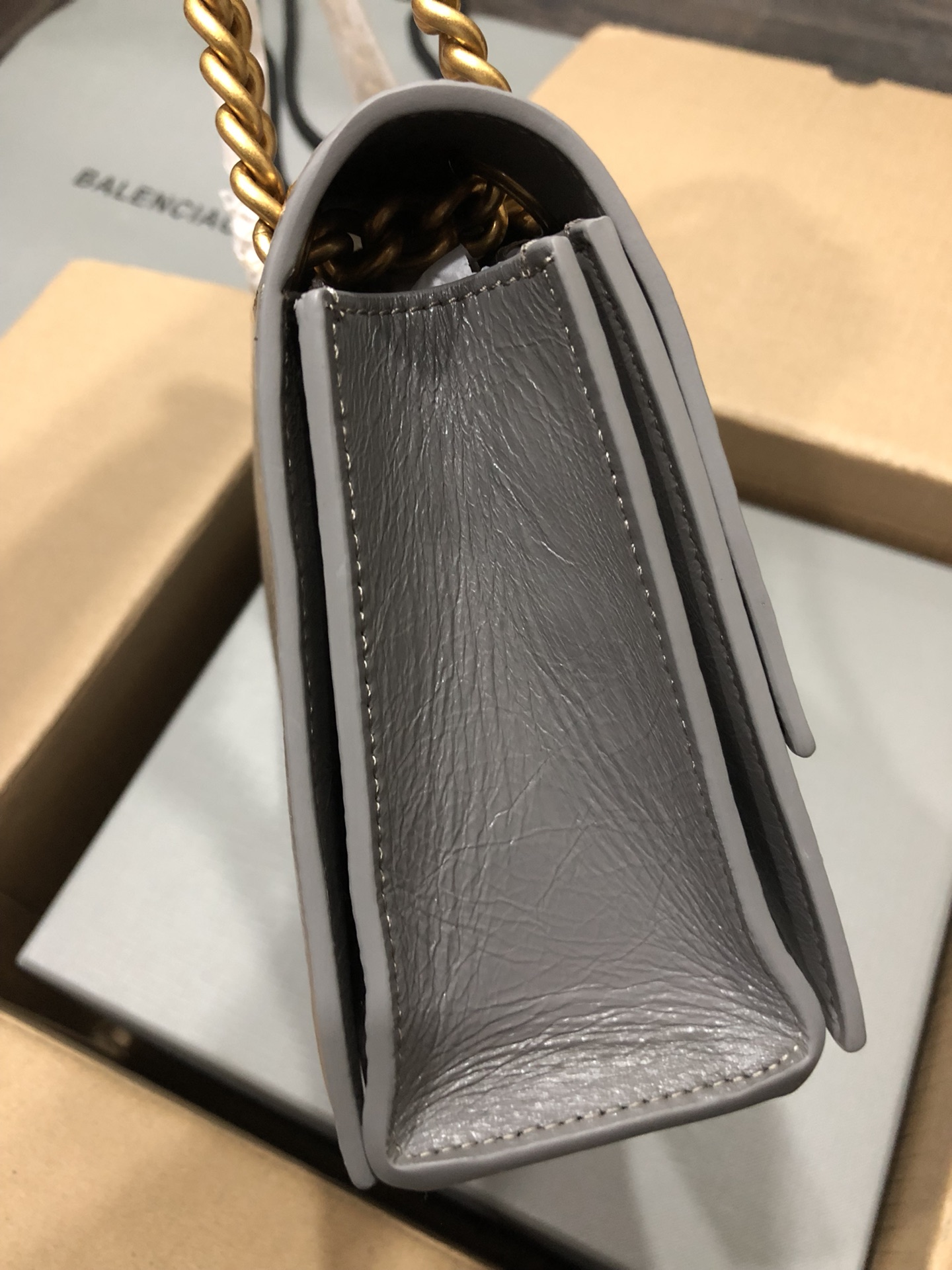 Balenciaga Style Grey Leather Chain Bag style reference detail image 3 from source 776245