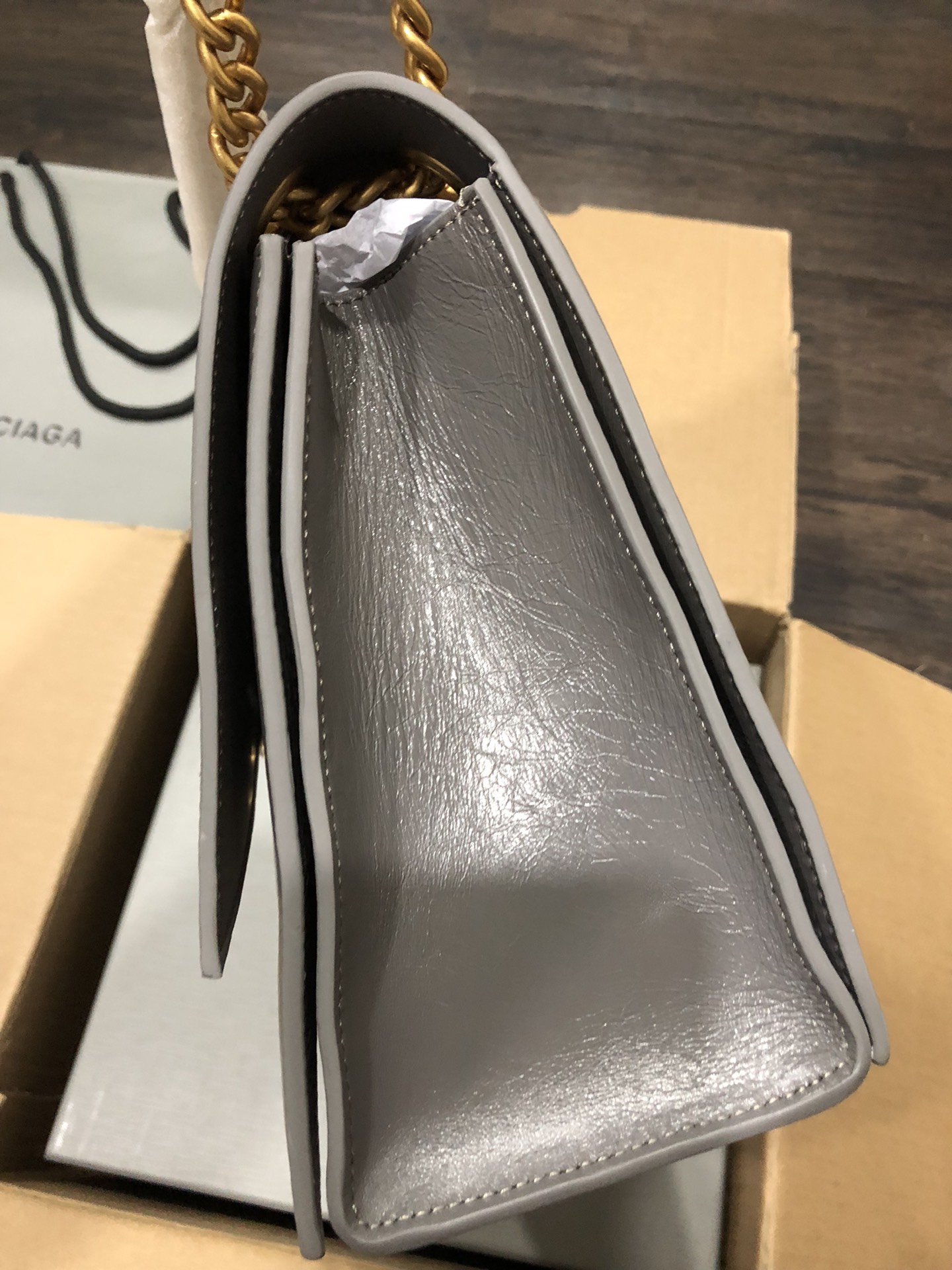 Balenciaga Style Grey Leather Chain Bag style reference detail image 3 from source 776246