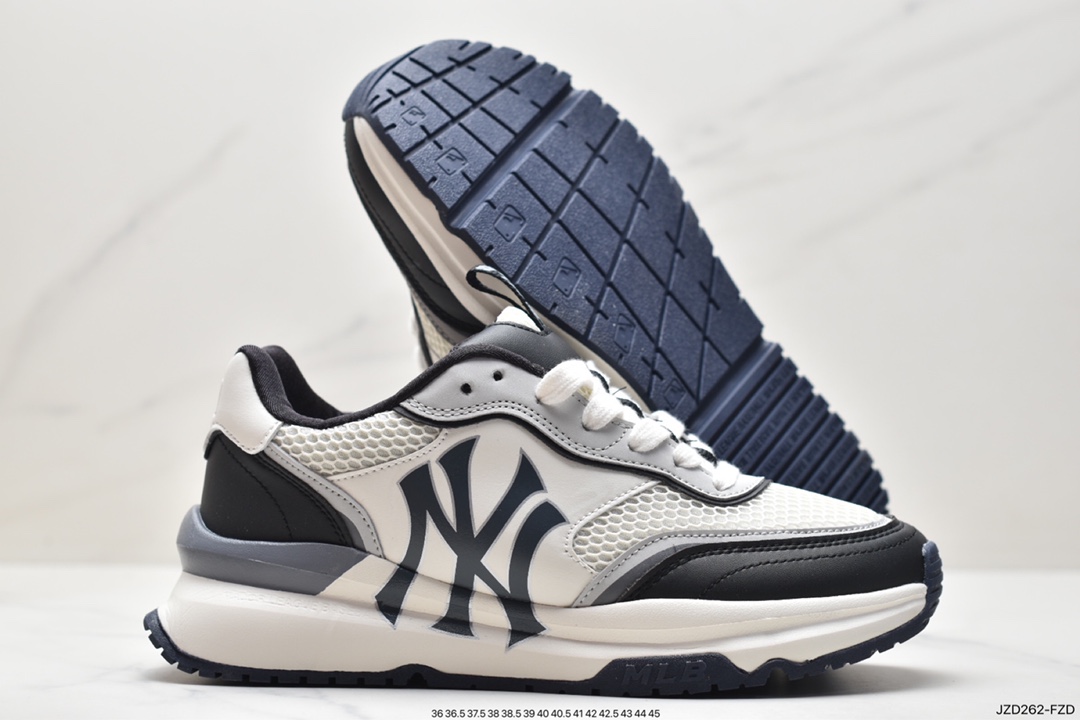 MLB Chunky Liner New York Yankees Senior Shoes Series Low-top Jogging Shoes ”Leather White and Red NY Print” 3ASXCA12N-50WHS