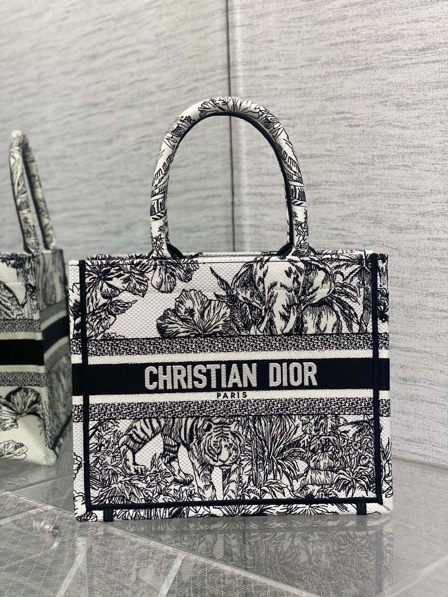 DIOR Tote Small Tiger Embroidery Letter Handbag