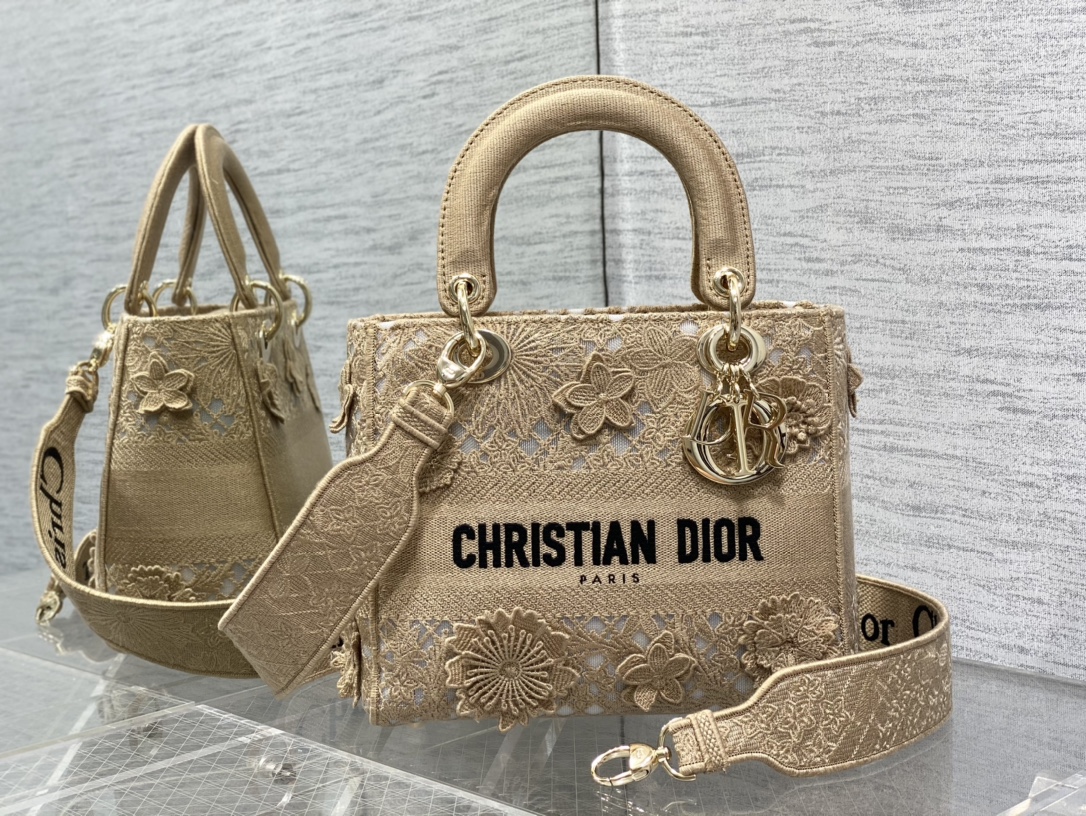 DIOR Lady Dior Bag Lace Flower Embroidery Five-Grid
