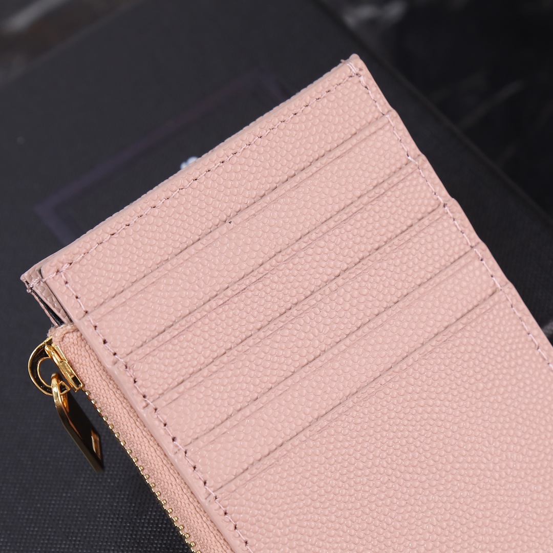 Luxury Rose Gold Card Holder with Oxen-Skin Texture and Gold Button Detail. - 图片 8