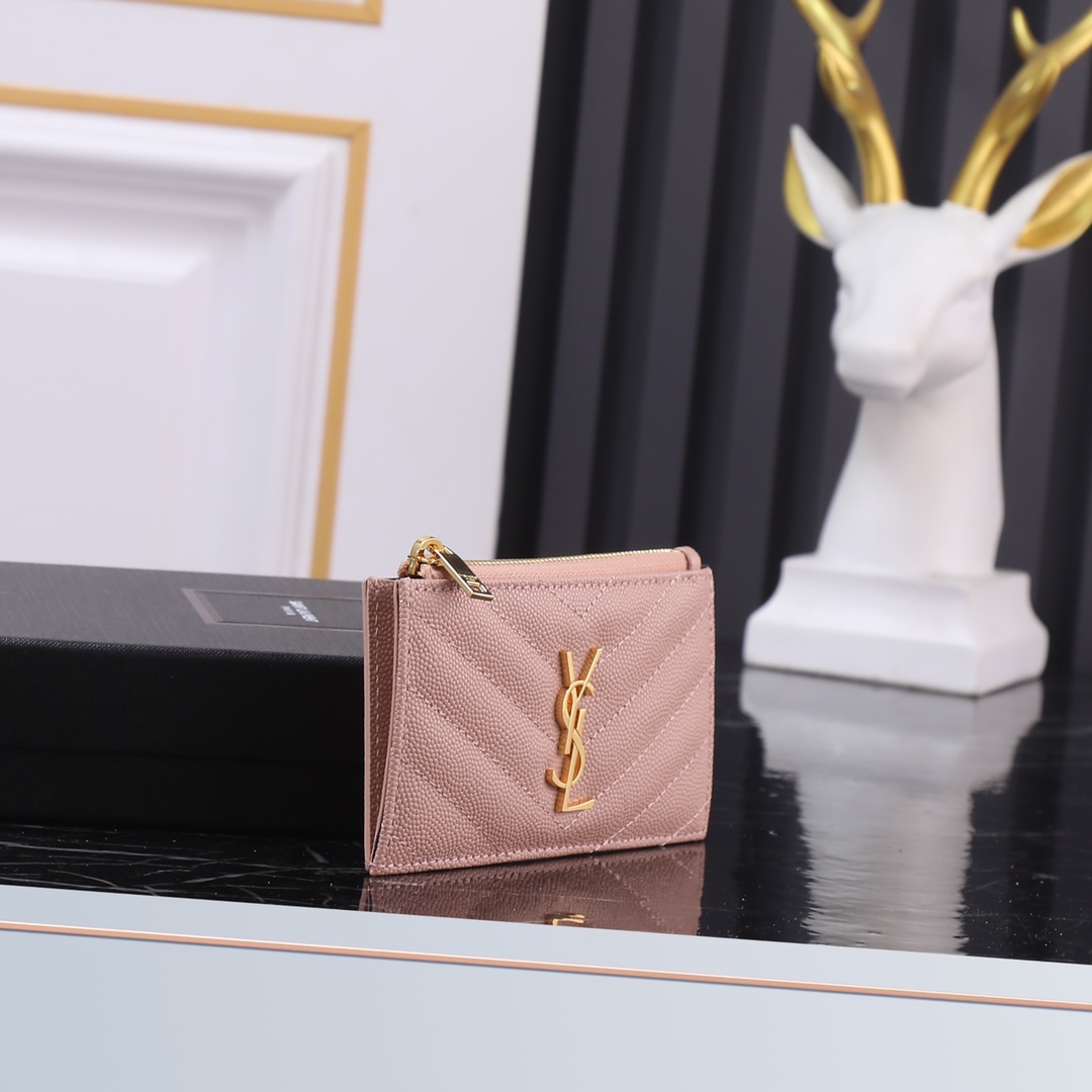 Luxury Rose Gold Card Holder with Oxen-Skin Texture and Gold Button Detail. - 图片 3