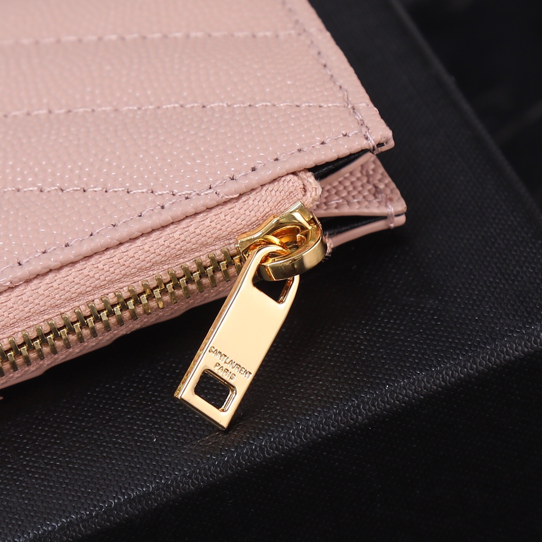 Luxury Rose Gold Card Holder with Oxen-Skin Texture and Gold Button Detail. - 图片 7