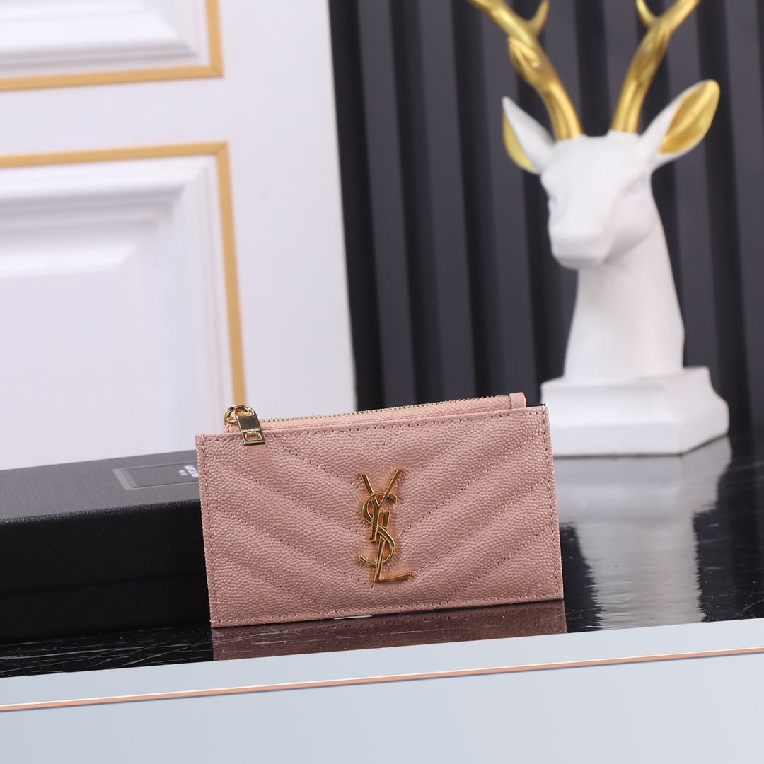 Luxury Rose Gold Card Holder with Oxen-Skin Texture and Gold Button Detail.