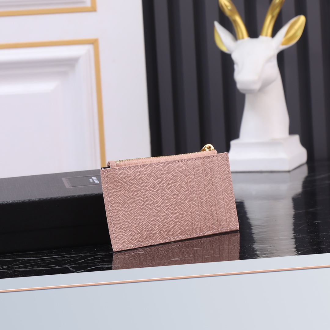 Luxury Rose Gold Card Holder with Oxen-Skin Texture and Gold Button Detail. - 图片 2