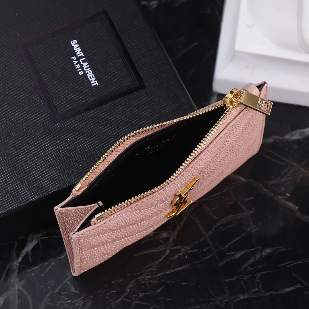 Luxury Rose Gold Card Holder with Oxen-Skin Texture and Gold Button Detail. - 图片 5