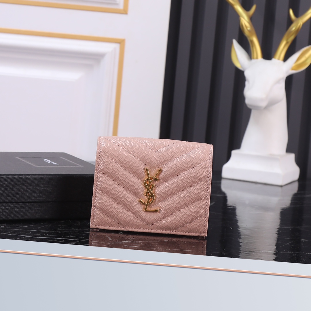 Luxury Caviar Pink Gold Button P528 Model Wallet Size 11*8.5*3cm - 图片 1