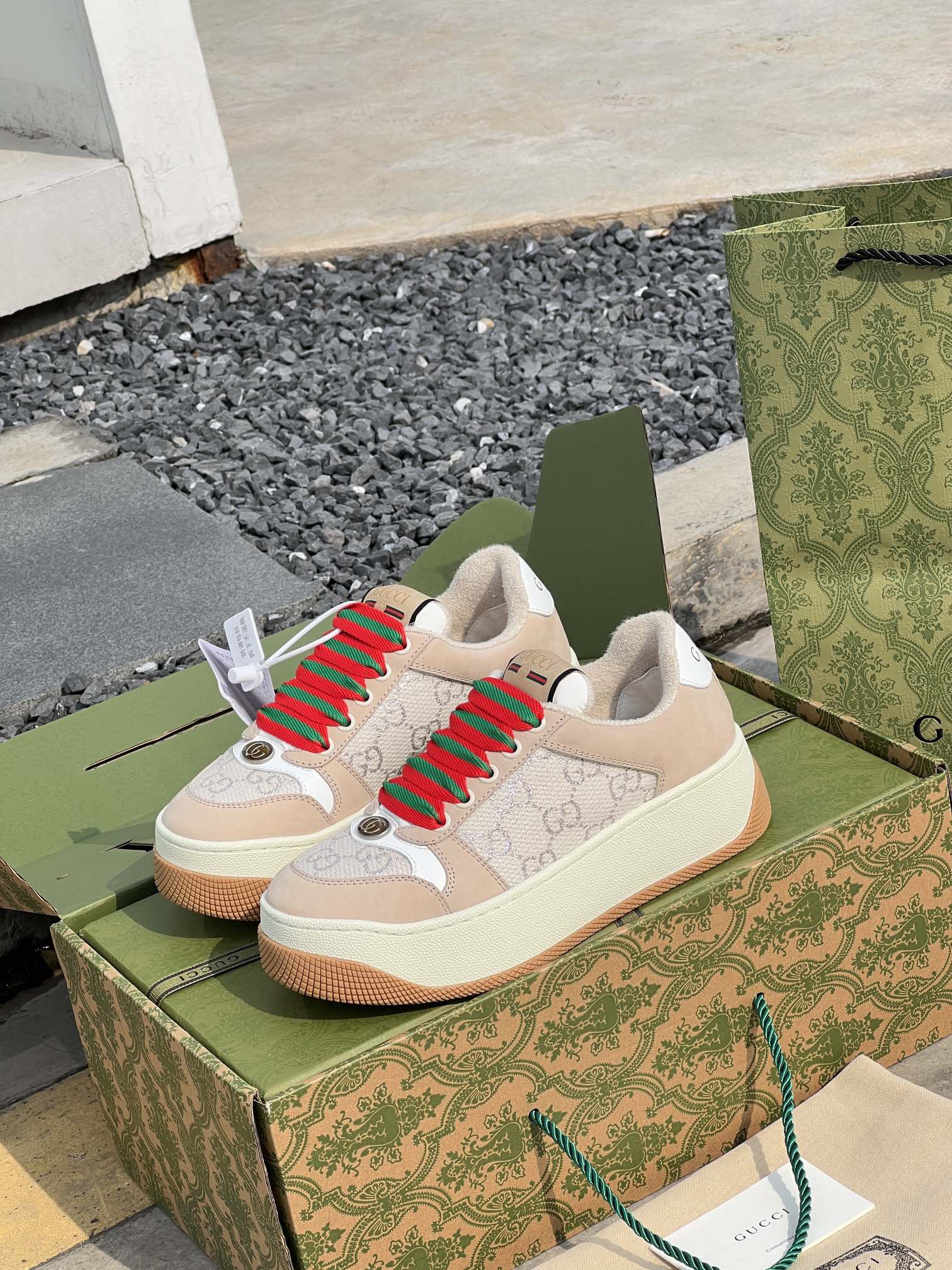 GUCC 2023ss nueva familia G Screener serie de modelos de parejas gordito ding gordito zapatos sucios