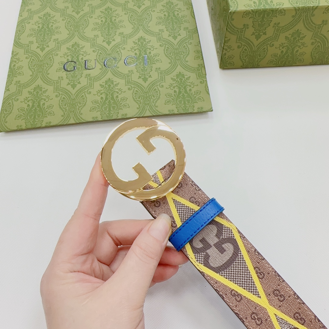 .8cm古奇官网新款双面原版小牛皮扣