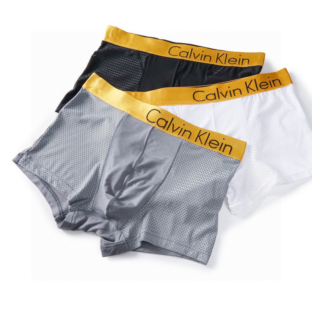 CalvinKleinCK金边纯色冰丝三条盒装内裤CalvinKleinCK金边纯色冰丝内裤一盒三条装内