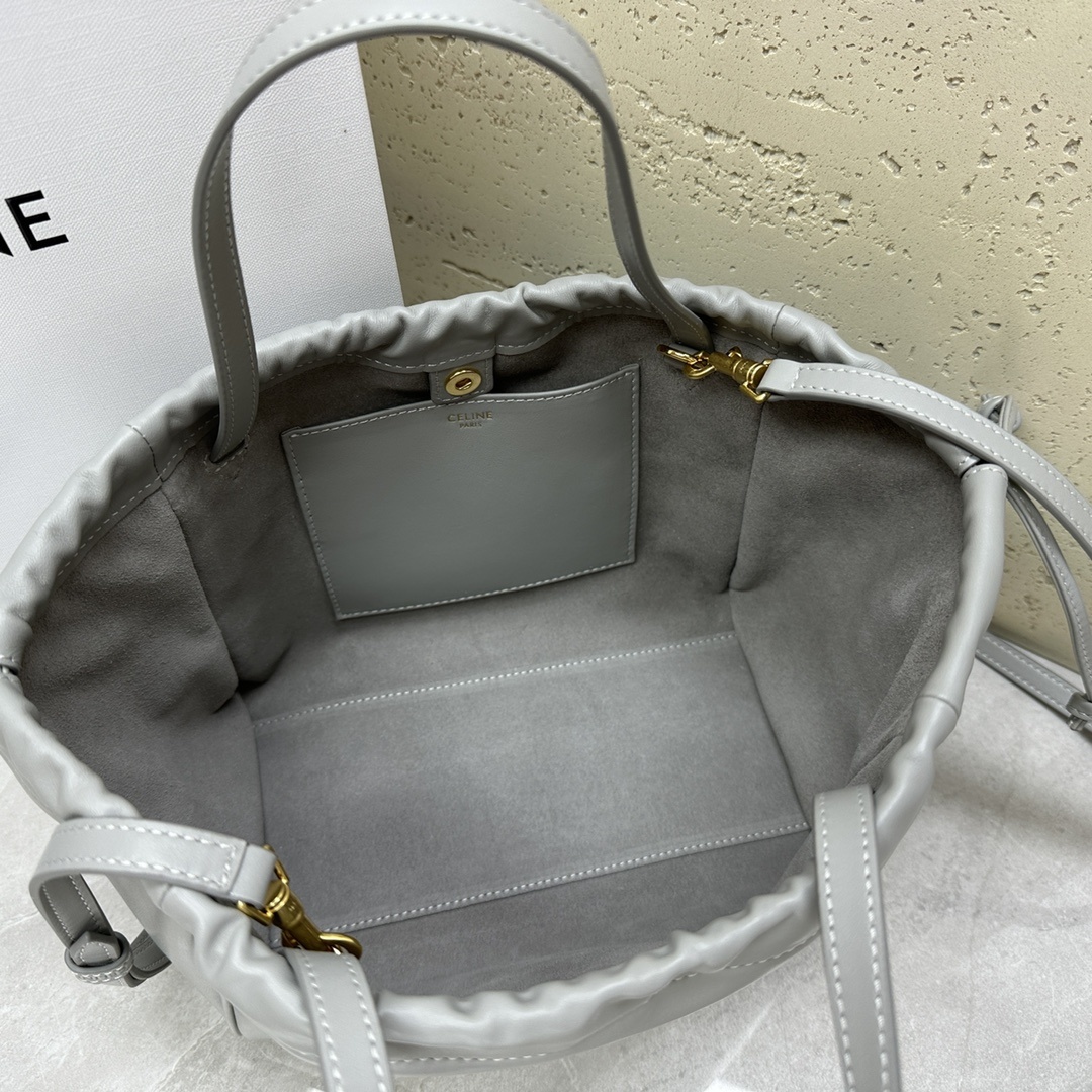 MiNi购物袋CABASTRIOMPHE小号粒面小牛皮配织布革抽绳包9X7X6英寸22X17X15厘米牛