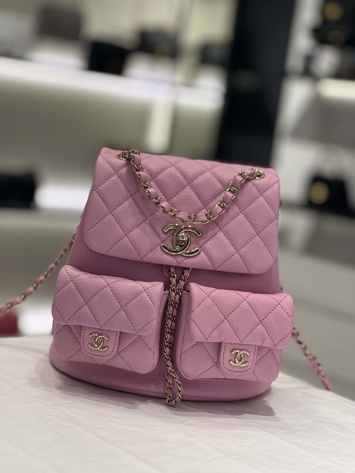 Where can I buy
 Chanel Duma Bags Backpack Pink Cowhide Vintage Casual